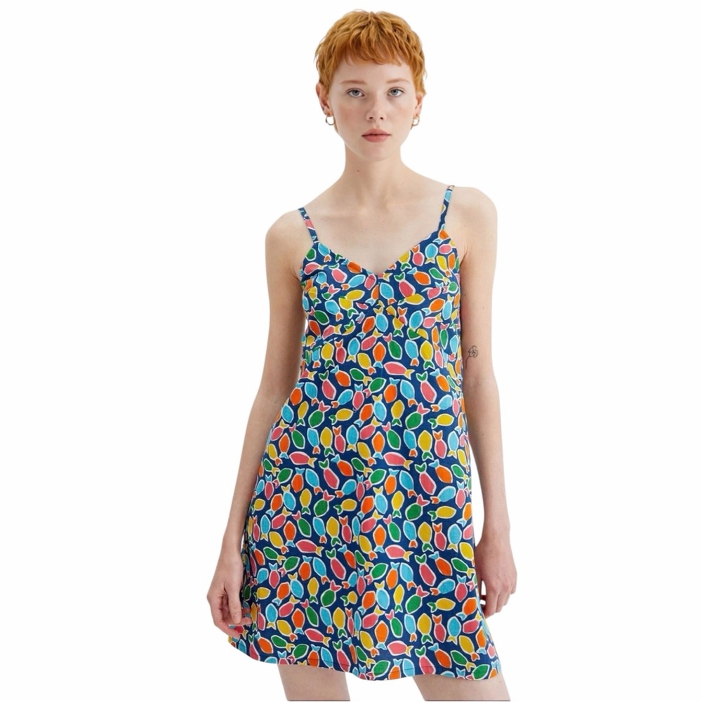 Compania Fantastica Cotton Poplin Swimming With The Fish Sleeveless Dress Large